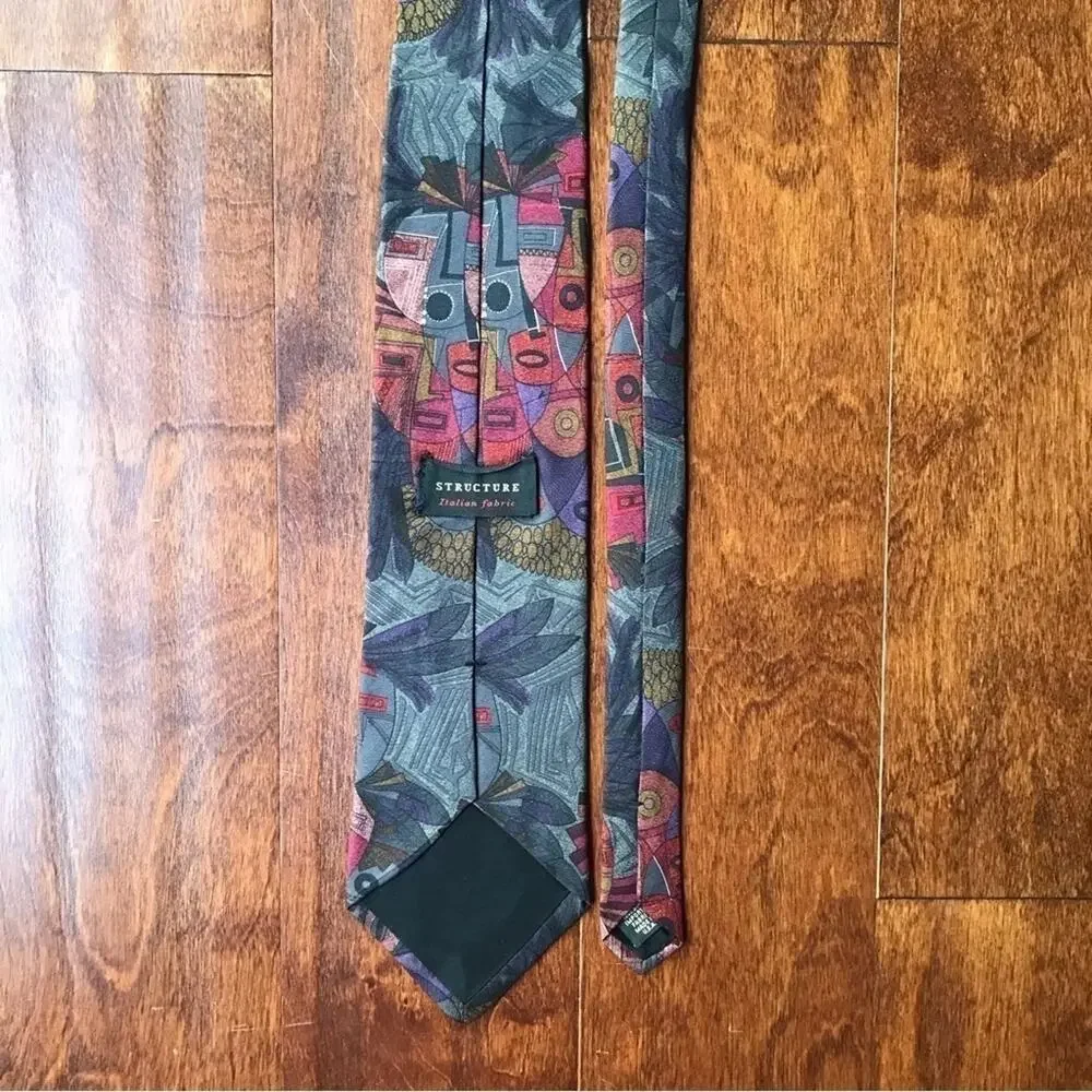 Vintage Structure Tie, Unique Dark Color Combo, Shows Abstract Masks, 100% Silk